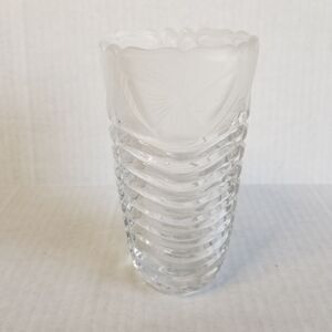Clear Pressed Glass with‎ Frosted Floral Rim Vase